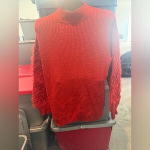 Red Women’s Knit Sweater with Faux-Fur Sleeves p13
